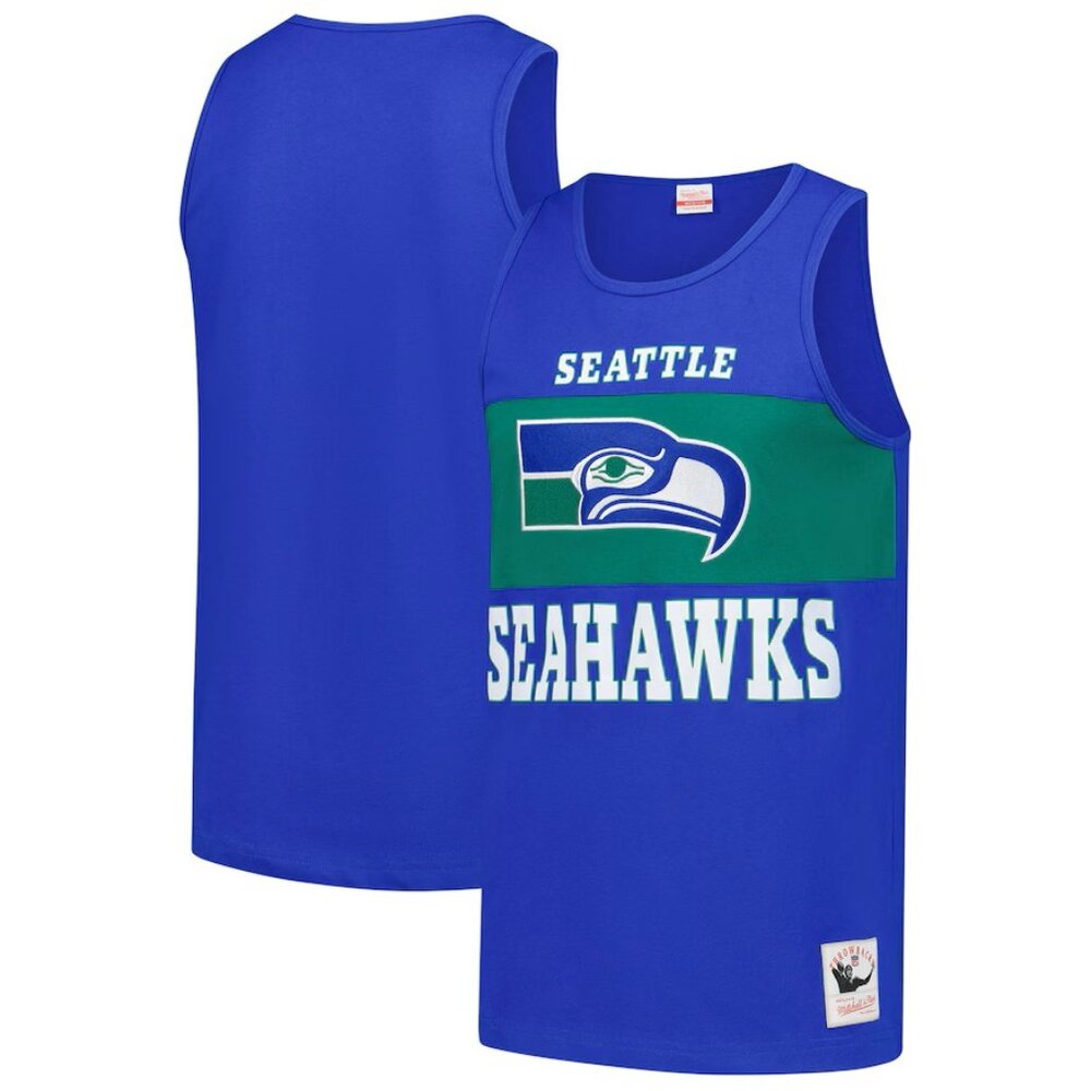 Mitchell & Ness Men's Seattle Seahawks Tank Top Blue Cotton Medium NEW WITH TAGS